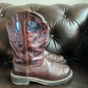 Ariat Women's Brown Leather Boots with Blue Embroidery